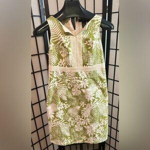 Petite Sophisticate Vintage Green White Floral Dress Size 2P Knee Length